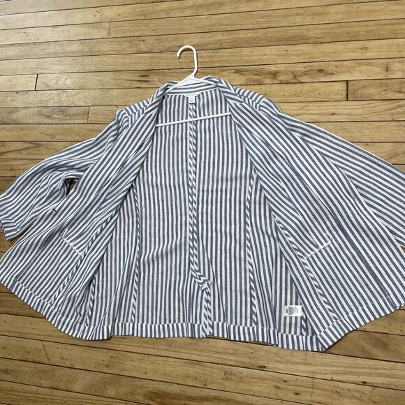 Caslon Linen Jacket Women XXL Blue White Striped Yacht Unstructured Blazer 2XL - Picture 4 of 16